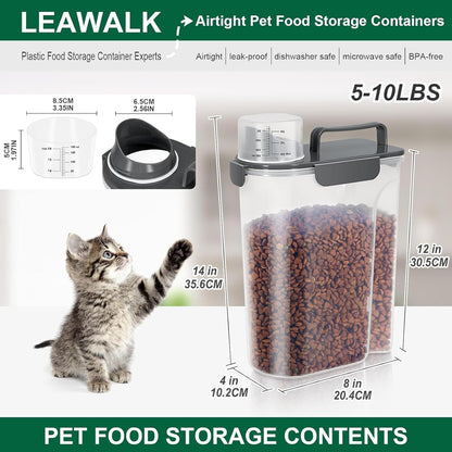 LEAWALK 5Lbs Airtight Cat Dog Food Storage Container with Upgraded Large Nozzle BPA-Free, Pet Food Storage Containers for Rice, Grain, Pet Food, Flour, Dog Treat Storage (Dark Gray, 5L-1pack)