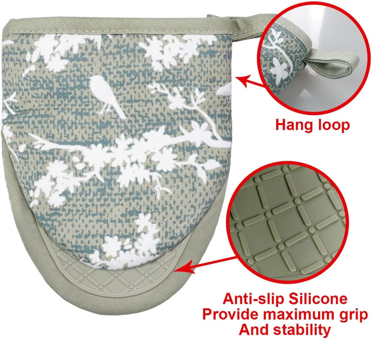 Mini Silicone Oven Mitts, Heat Resistant Kitchen Mittens 2-Pack Set