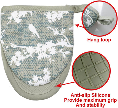 Mini Silicone Oven Mitts, Heat Resistant Kitchen Mittens 2-Pack Set