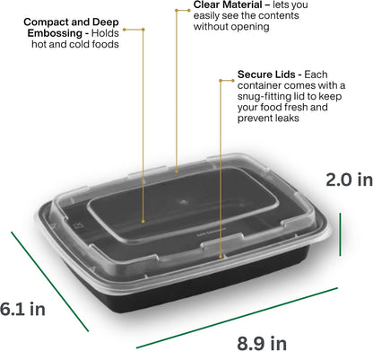 Meal Prep Containers [30 Pack] Rectangular Food Storage Containers with Lids, Bento Box, BPA Free, Stackable, Microwave/Dishwasher/Freezer Safe To Go Food Containers for Meal Prep (32 oz)