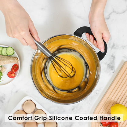 Rorence Stainless Steel Mixing Bowls: Stackable Mixing Bowl Set with Lids and Handles Non-slip Silicone Bottom Nesting Bowls for Kitchen Set of 3 - Black