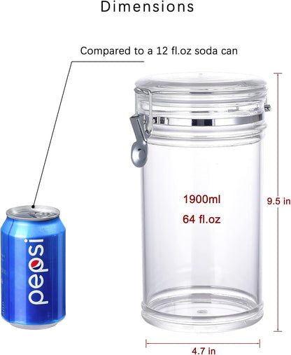 64 oz Reinforced Large Acrylic Canister with Locking Clamp, Airtight Flip Jar | Food Storage Container for Flour, Sugar, Coffee, Candy, Cookie etc