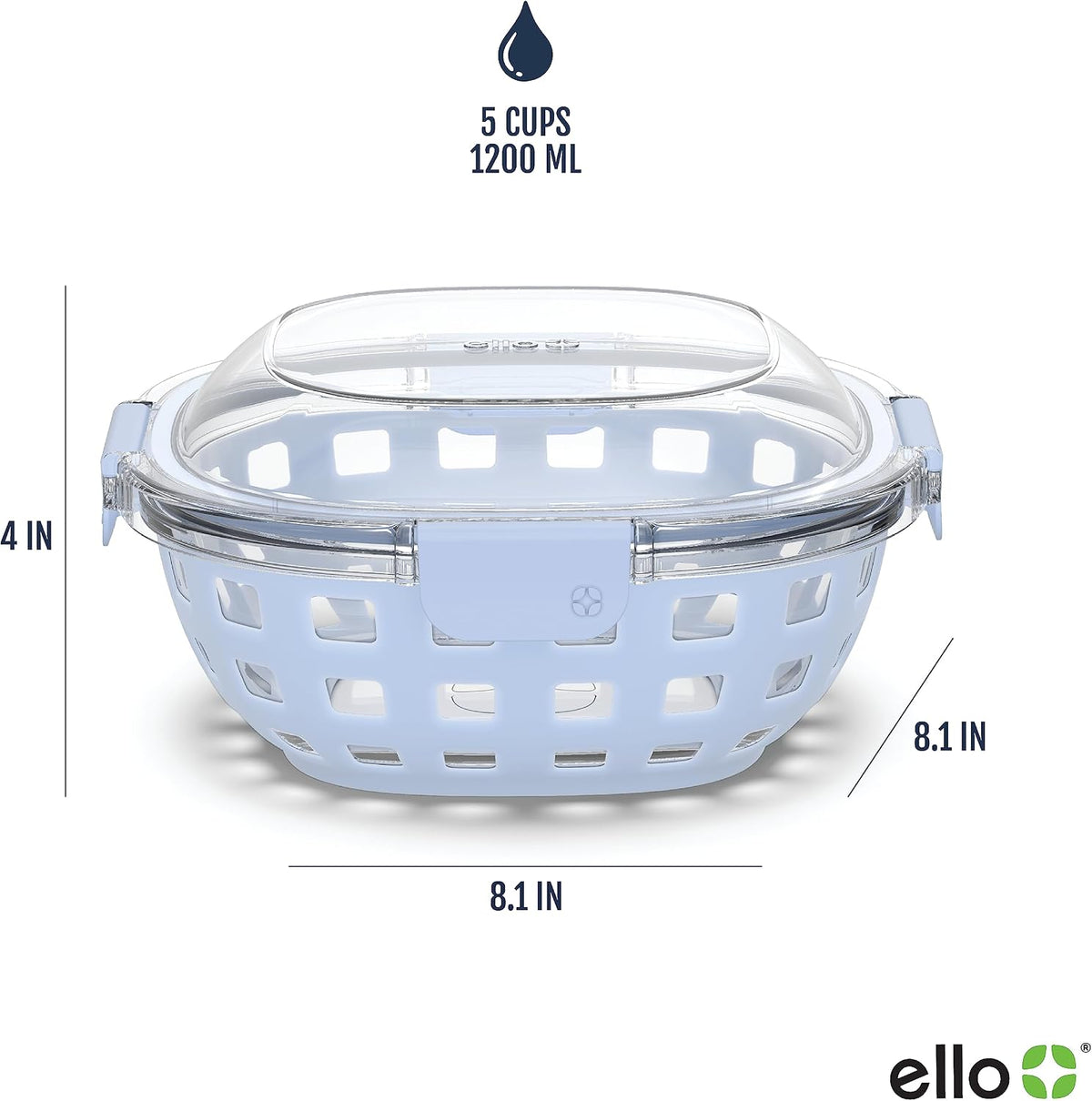 Ello DuraGlass Rounds Glass Food Storage Containers - Meal Prep Bowls with Silicone Sleeve and Airtight Lids, 3 Cup, Gray