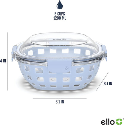 Ello DuraGlass Rounds Glass Food Storage Containers - Meal Prep Bowls with Silicone Sleeve and Airtight Lids, 3 Cup, Gray