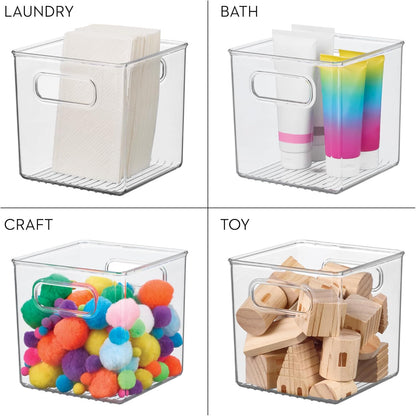 iDesign Storage Bin with Handles - Cube Organizer Bin for Pantry, Set of 4, Clear, Made in USA