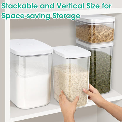 TBMax Large Airtight Food Container 5.28 Qt with Pop Up Lid & Measuring Cup, Ideal for 10 Lbs of Rice or 7 Lbs of Flour, Square Short Food Storage Bin for Kitchen Pantry and Drawer Organization