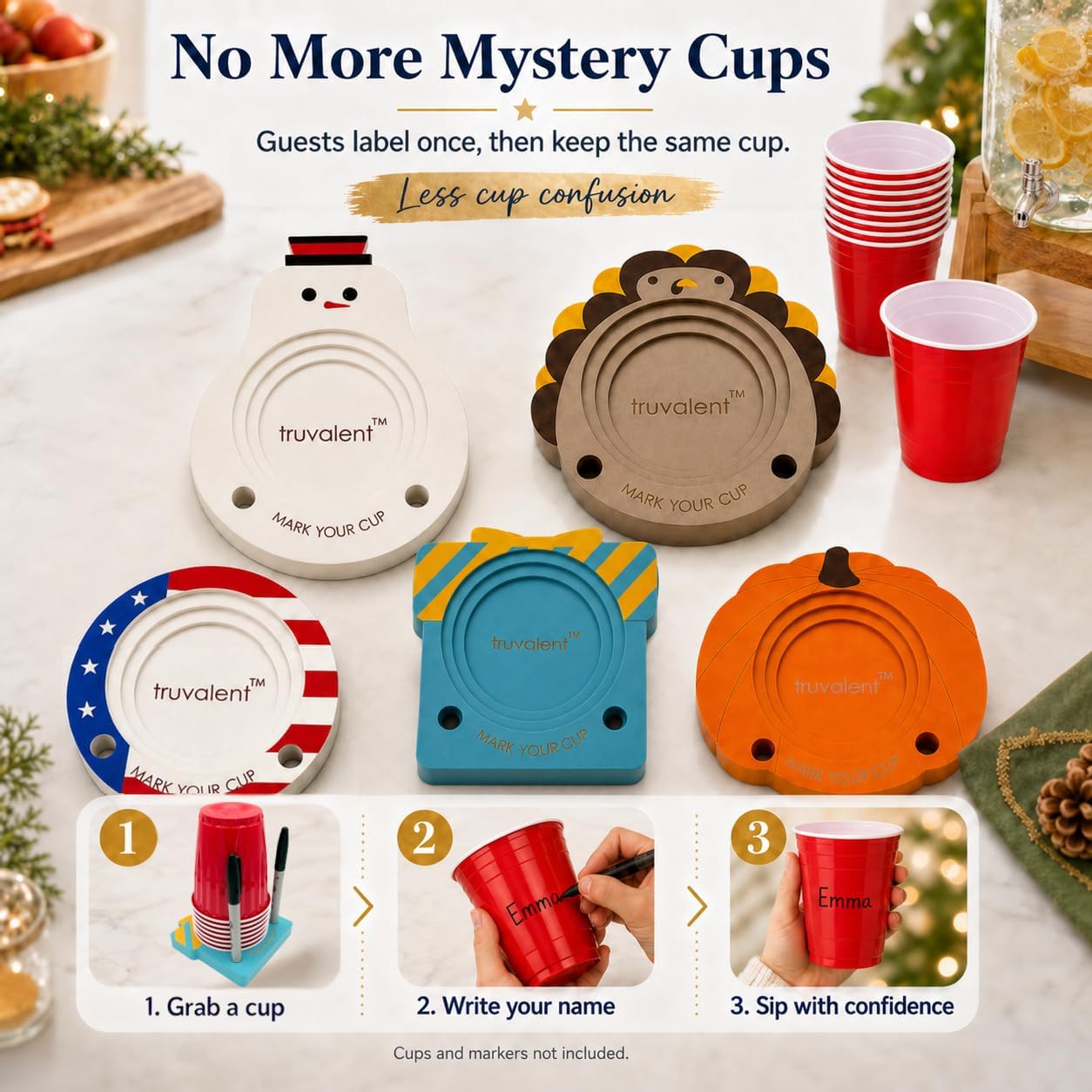 Party Cup Holder for 3-4" Cups - Hosting Essential to Prevent Mix-Ups & Reduce Waste - Sturdy Drink Organizer with Rubber Feet for Birthdays, BBQs, & Holiday Gatherings (Cups & Markers Not Included)