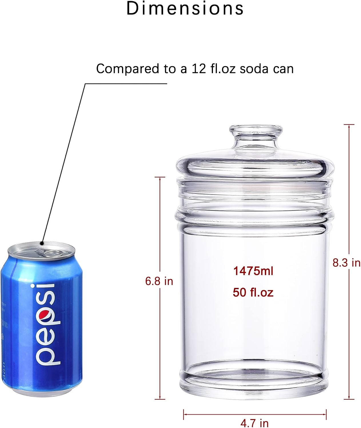 64 oz Reinforced Large Acrylic Canister with Locking Clamp, Airtight Flip Jar | Food Storage Container for Flour, Sugar, Coffee, Candy, Cookie etc