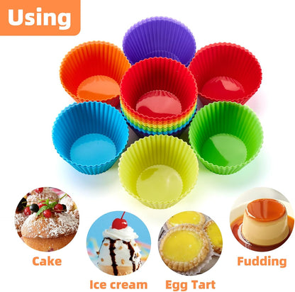 Silicone Cupcake Backing Cups 24 Pack - 2.8 Inches Reusable Muffin Molds for Cakes and Pastries, 6 Rainbow Colors