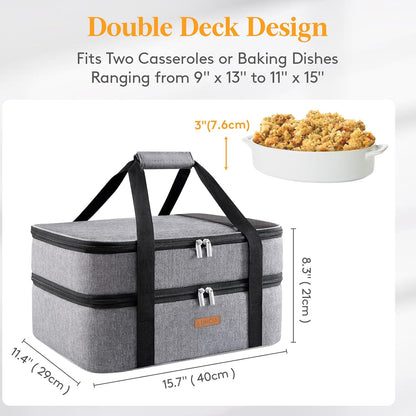 LUNCIA Insulated Single Decker Casserole Carrier, Lasagna Lugger Tote Keeps Food Hot or Cold, Thermal Lunch Bag for Potluck Parties, Picnic and Cookouts, Fits 9" x 13" Baking Dish, Black