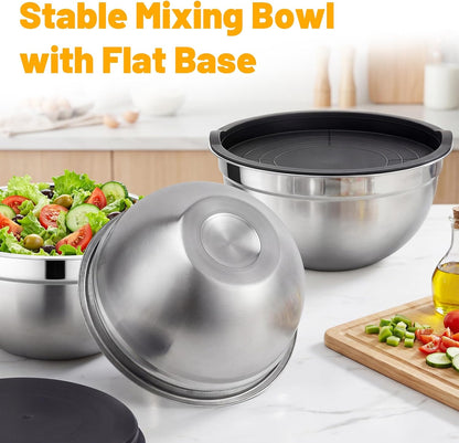 Beasea Stainless Steel Mixing Bowls, 5 Pack 1.5 QT Stackable Nesting Mixing Bowls with Airtight Lids, Metal Bowl with Lid for Baking, Meal Prepping, Salad, Serving, Food Storing