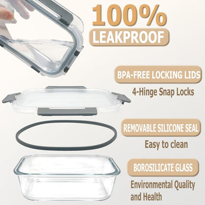 3 Pack 36oz Glass Meal Prep Containers with Lids Airtight BPA Free, Leak Proof, Stackable Glass Food Storage Containers, Microwave, Oven, Freezer and Dishwasher Safe