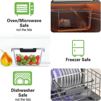 HOMBERKING 4 Pieces 63oz/8cup Large Glass Food Storage Containers with Lids, Meal Prep Containers, Airtight Bento Boxes with Leak Proof Locking (2 Containers + 2 Lids) - Microwave, Oven Safe