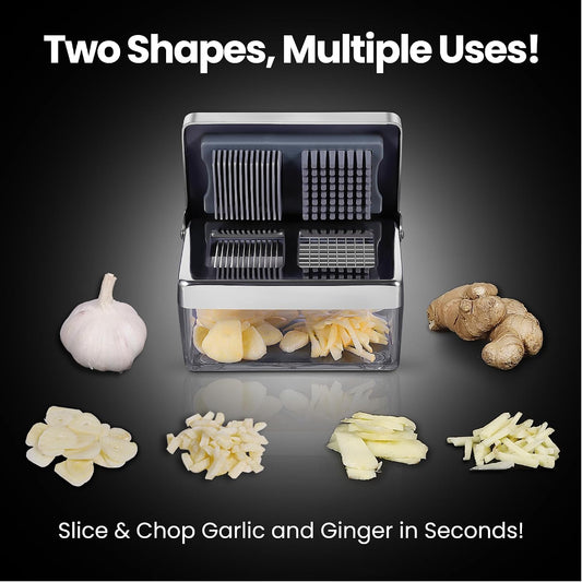 Gourmet Easy Garlic Press Chopper, 2-in-1 Slicer & Dicer, Fridge Friendly
