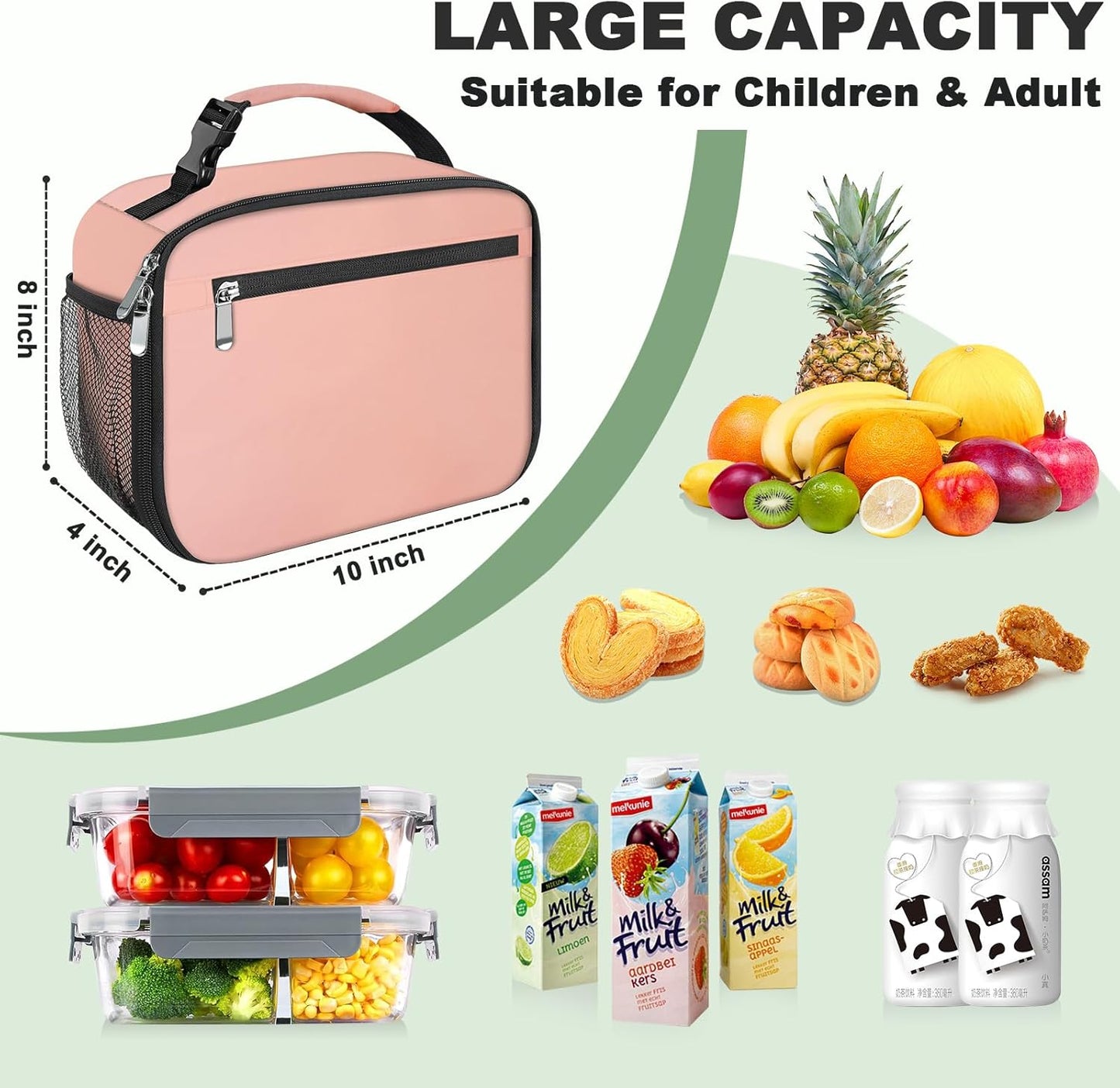 Kids Lunch Box for Boys Girls Lunch Bag Insulated Durable Lunchbox Children Lunch Tote Bag for School Black
