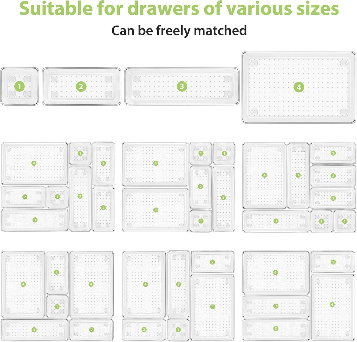 12 Pack Clear Drawer Organizer Set, 3 Sizes Bathroom Vanity Organizer Trays | Vanity and Makeup Organizer | Bathroom Organizer Trays | Storage Bins For Makeup | Cosmetics | Jewelry | Gadgets