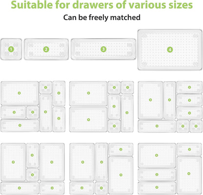 12 Pack Clear Drawer Organizer Set, 3 Sizes Bathroom Vanity Organizer Trays | Vanity and Makeup Organizer | Bathroom Organizer Trays | Storage Bins For Makeup | Cosmetics | Jewelry | Gadgets
