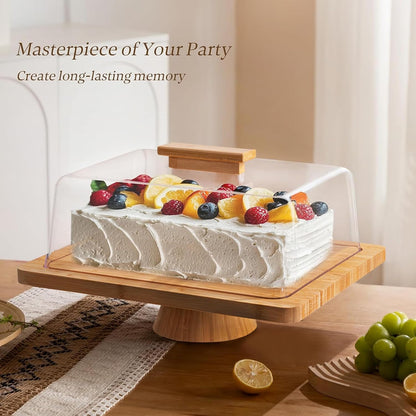HBlife Cake Stand with Lid (11.4"), Multifunctional Cake Stand with Acrylic Dome, Acacia Wood 6-in-1 Cake Plate Display Stand with Cover for Baking Gifts, Birthday Kitchen Parties, Weddings