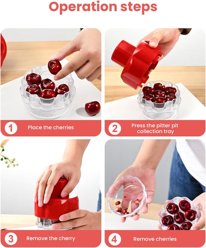 Cherry Pitter Tool with 7 Holes, Multiple Fruit Corer for Kitchen, Easy to Use for Making Cherry Jam - Pit 7 Cherries at Once, Support disassembly and cleaning(Red)