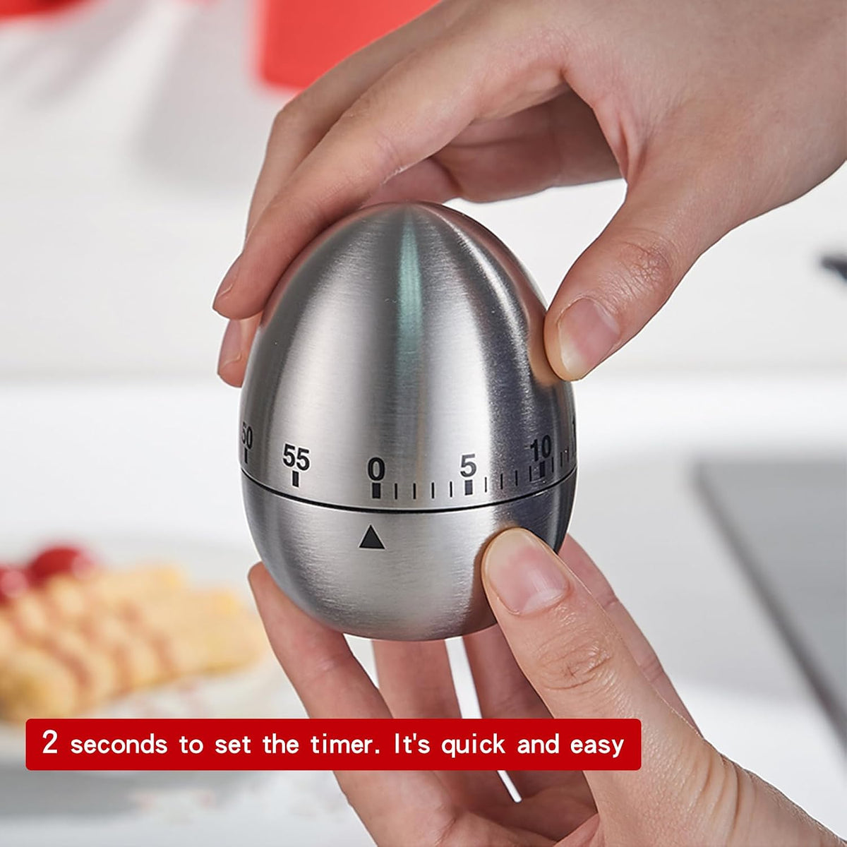 Cute Egg Shape Kitchen Timer, 60 Minute Mechanical Countdown Timer, Wind Up Cooking Timer with Loud Alarm, No Battery Needed, Visual Timer for Kids Classroom Baking and Home Use