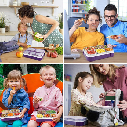 DaCool Stainless Steel Lunch Box Bento for Kids Adults Leakproof BPA-Free Metal Lunch Containers Tray 5-Compartment with Fork for Girls Food Snack Containers for School Outdoors, Pink