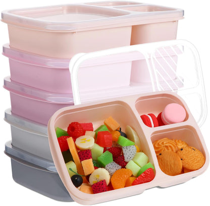 Honeydak 5 Pack Snack Containers 3 Compartment Bento Snack Boxes Divided Meal Prep Containers with Lids Reusable Adults Lunch Food Storage Box for School Work Travel(Elderberry)