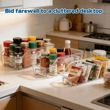 6 Packs Clear Freezer Organizers and Storage Bins with Handle, Stackable Storage Bins Open Front Pantry Bins for Storage and Organization for Bathroom Kitchen Refrigerator Pantry