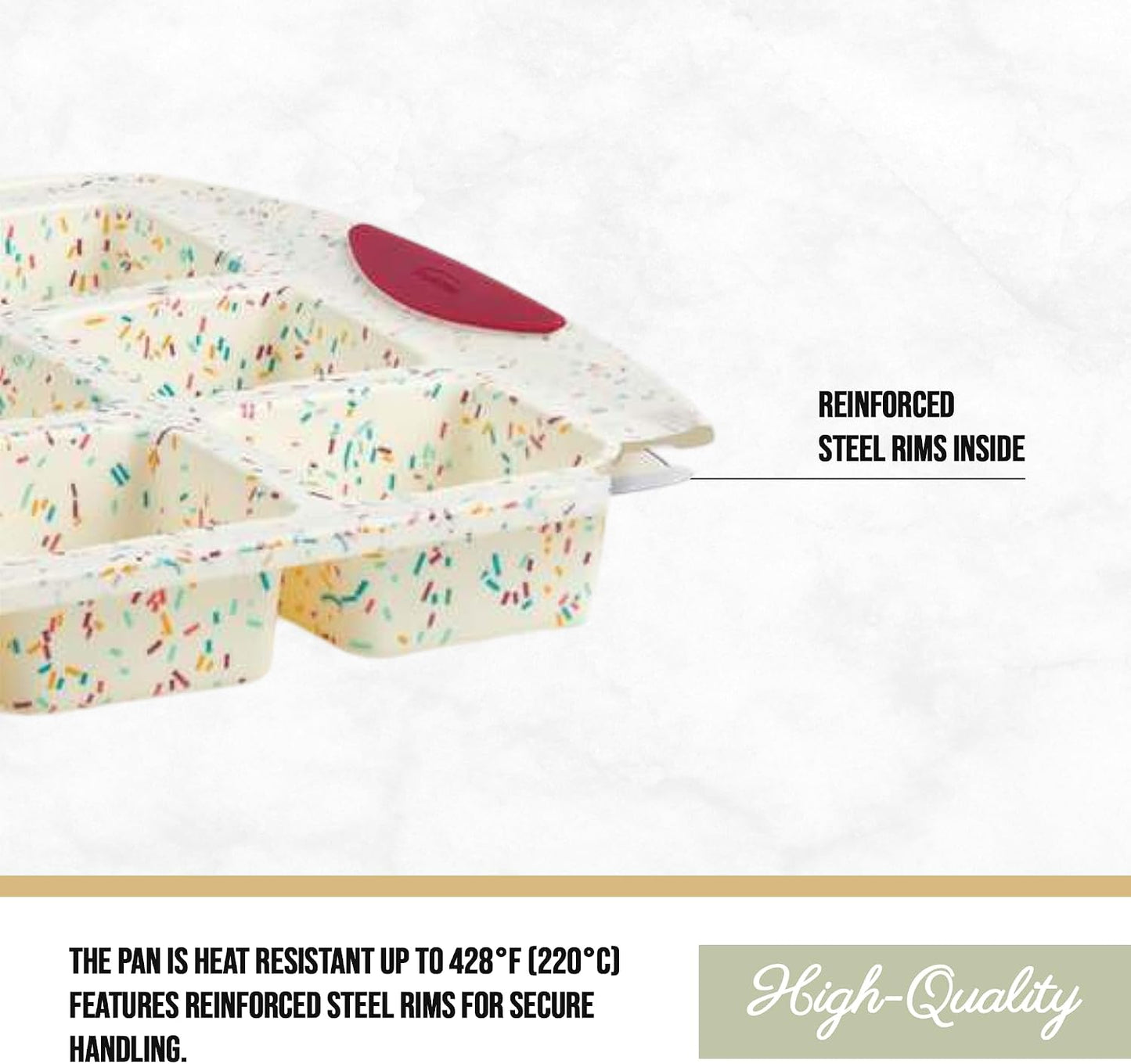 Trudeau Structure White Confetti 6-Cup Jumbo Muffin Pan – Premium Steel-Reinforced Silicone Bakeware, Nonstick BPA-Free Cupcake & Muffin Mold – Oven, Freezer & Dishwasher Safe