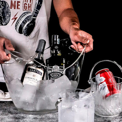 Mwellewm Beverage Tubs for Parties Plastic Ice Bucket for Cocktail Bar Clear Acrylic Wine Bucket with Scoops Drink Bucket Cooler for Chiller Bin for Champagne or Beer (8 L, 4 L)