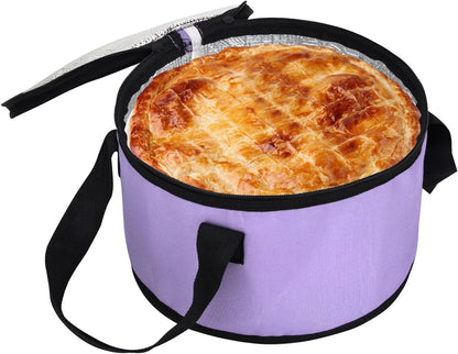 Insulated Cooler Pie Carrier Round Thermal Casserole Carrier,Polyester Fabric Cooler Lunch Bag for Hot or Cold Food transport,Large Size (Purple, Diameter 11 inches)