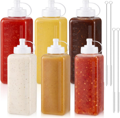 10 Pcs Large Condiment Squeeze Bottle, 34/20oz Wide Mouth Bottle with Cap