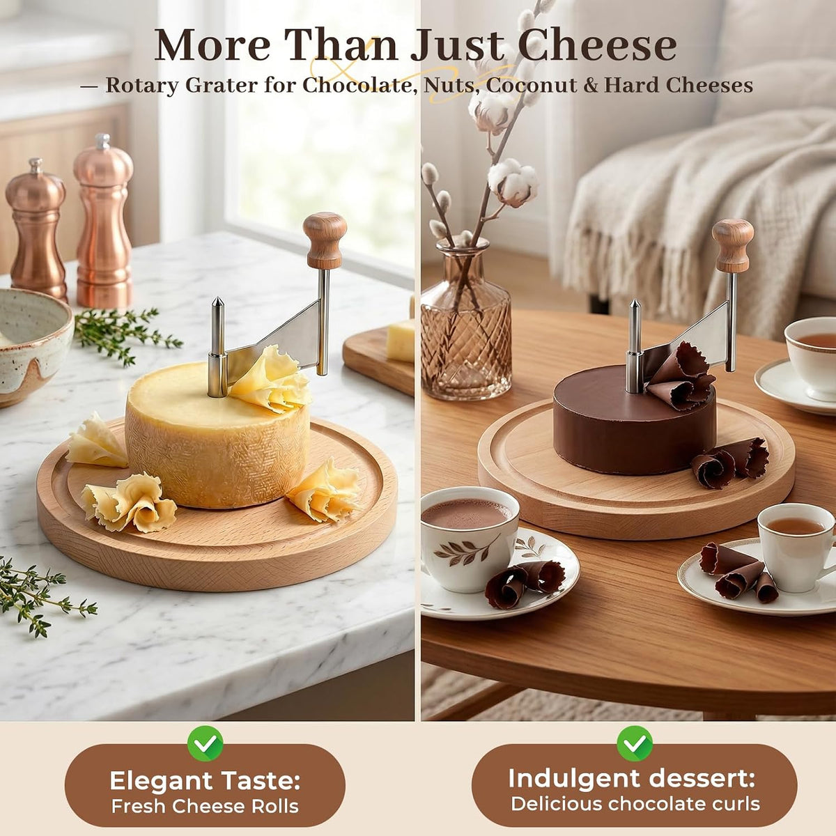 Girolle Cheese Curler for Tete de Moine, Cheese Flower Cutter with Center Hole Tool & Tweezers, Wood Cheese Shaver for Parmesan & Chocolate, Charcuterie Board Accessories & Gifts