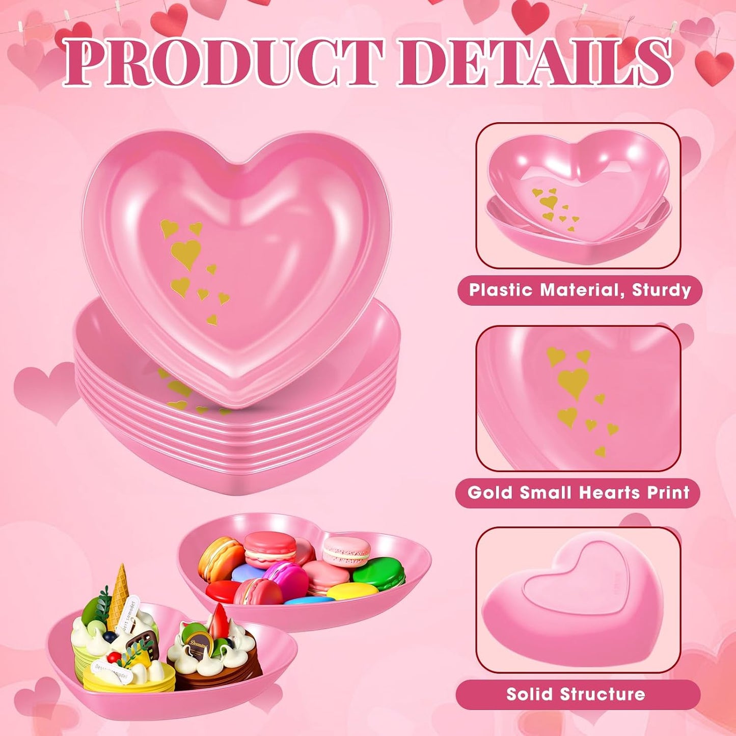 Reallnaive 6 Pcs 8.7 Inch Valentines Day Heart Shaped Plates Dessert Bowls Appetizer Plates Salad Bowls for Gift Valentine's Day Anniversary Party Supplies