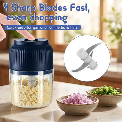 Electric Garlic Chopper, 2026 New Mini Food Processor & Food Chopper for Kitchen, Portable Cordless Garlic Mincer with 6 Stainless Steel Blades, Small Vegetable Chopper for Onion Salad (400ML Blue)