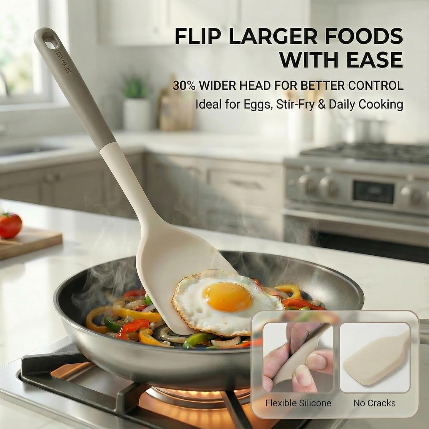 Silicone Kitchen Utensils Set, 6-Piece Premium Food-Grade Silicone Cooking Utensils with Reinforced Core, 500°F Heat Resistant, BPA-Free, Dishwasher Safe Kitchen Tools, Cream White & Mocha
