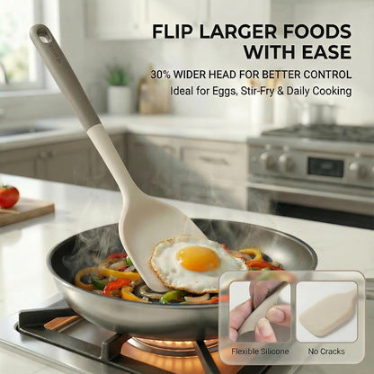 Silicone Kitchen Utensils Set, 6-Piece Premium Food-Grade Silicone Cooking Utensils with Reinforced Core, 500°F Heat Resistant, BPA-Free, Dishwasher Safe Kitchen Tools, Cream White & Mocha