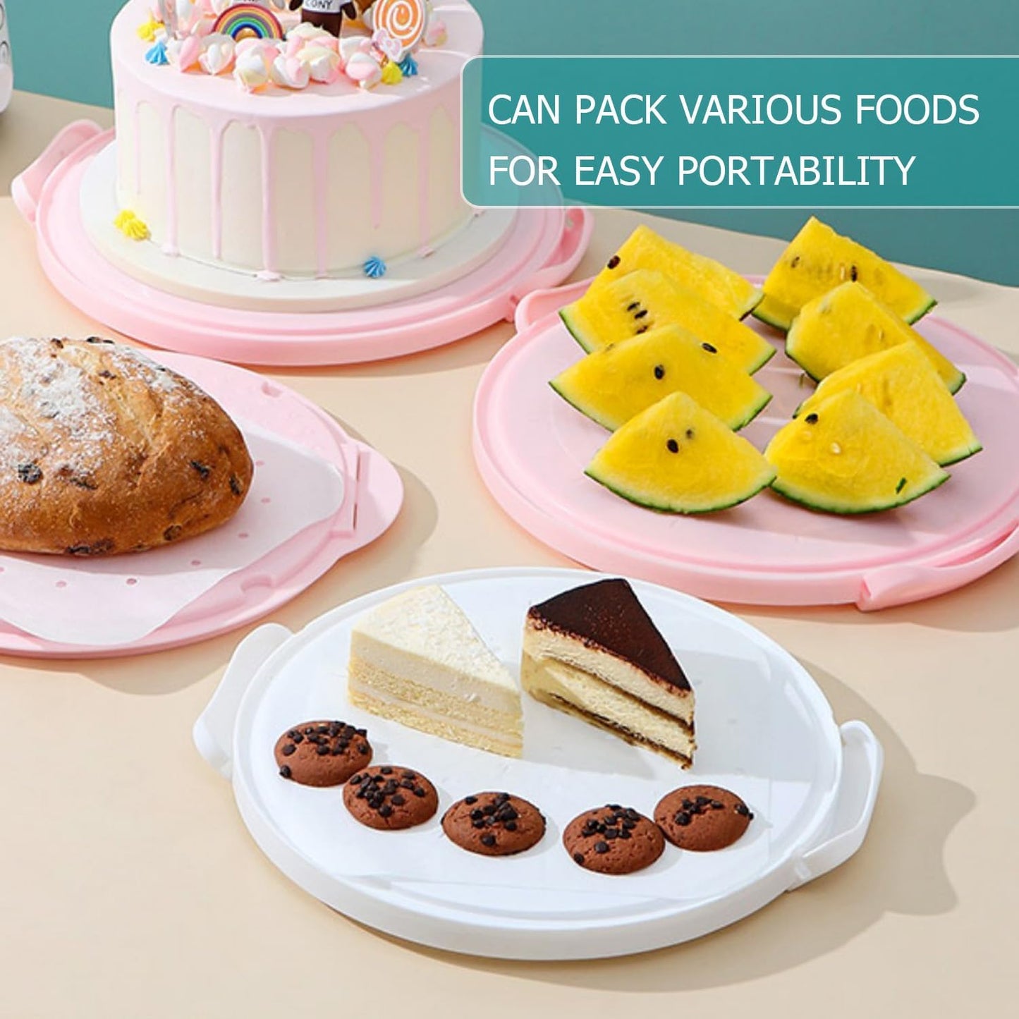 Cake Carrier Round Cake Stand Plus Height Cake Container with Cupcakes Pad, Handle, Lid Reusable Package Box for Transporting Desserts,Pie,Toast,Fruit (10" Black)
