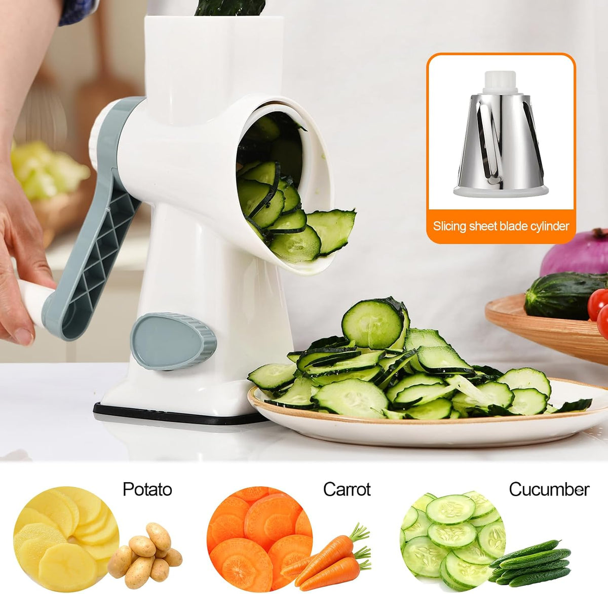 Rotary Cheese Grater Manual Hand Crank 3-in-1 Vegetable Shredde
