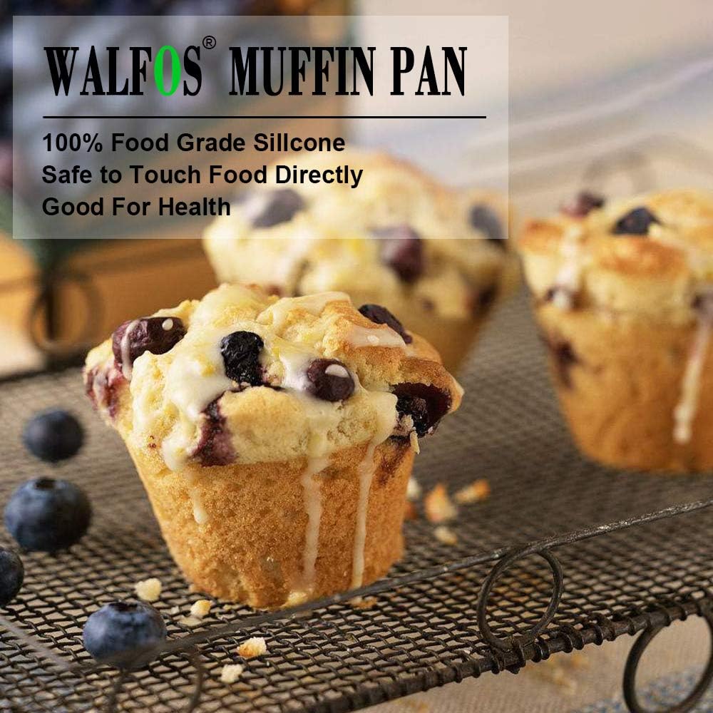 Walfos Silicone Muffin Pan - 12 Cups Regular Silicone Cupcake Pan, Non-stick Great for Making Muffin Cakes, Tart, Bread - BPA Free and Dishwasher Safe