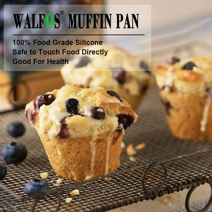 Walfos Silicone Muffin Pan - 12 Cups Regular Silicone Cupcake Pan, Non-stick Great for Making Muffin Cakes, Tart, Bread - BPA Free and Dishwasher Safe