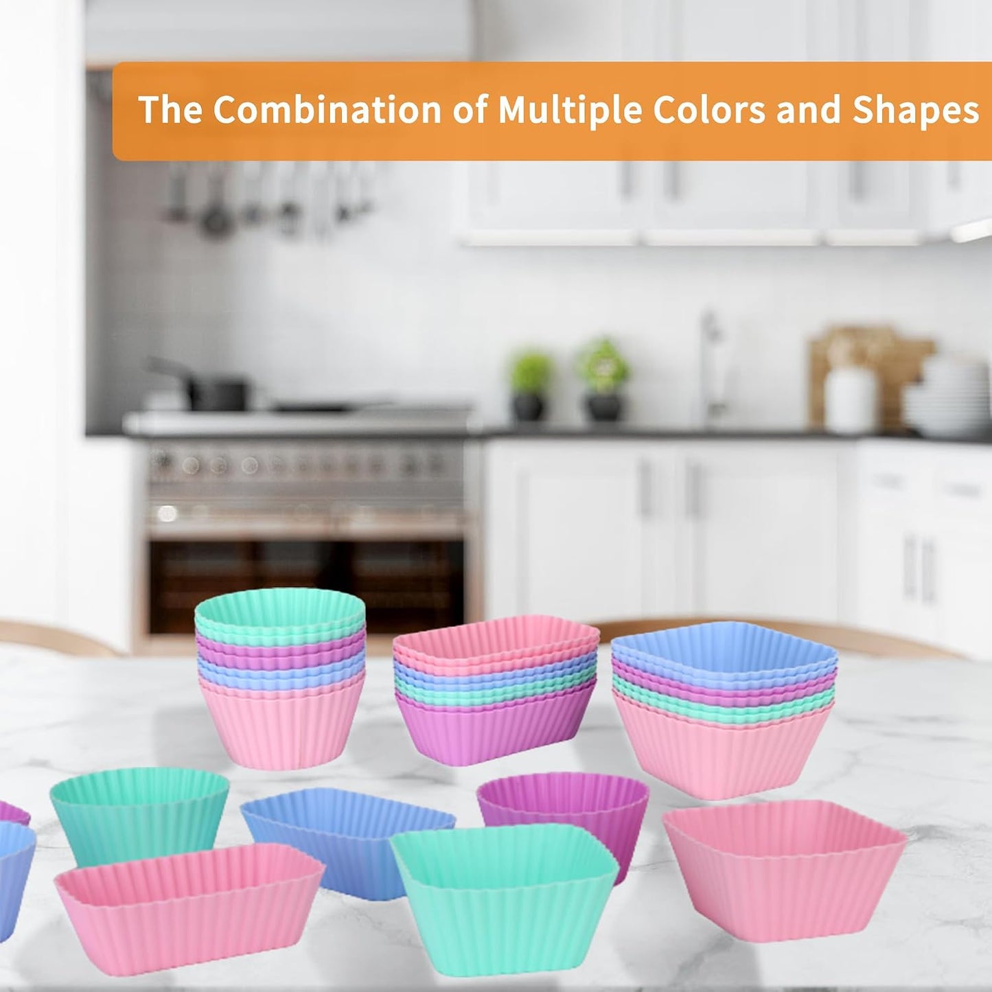 24 pcs Silicone Cupcake Baking Cups Dulinkas Reusable Cupcake Liners Non-Stick Baking Muffin Liners Mold Pastry Cake Molds 3 Shapes Multicolor for Lunch Box Dividers