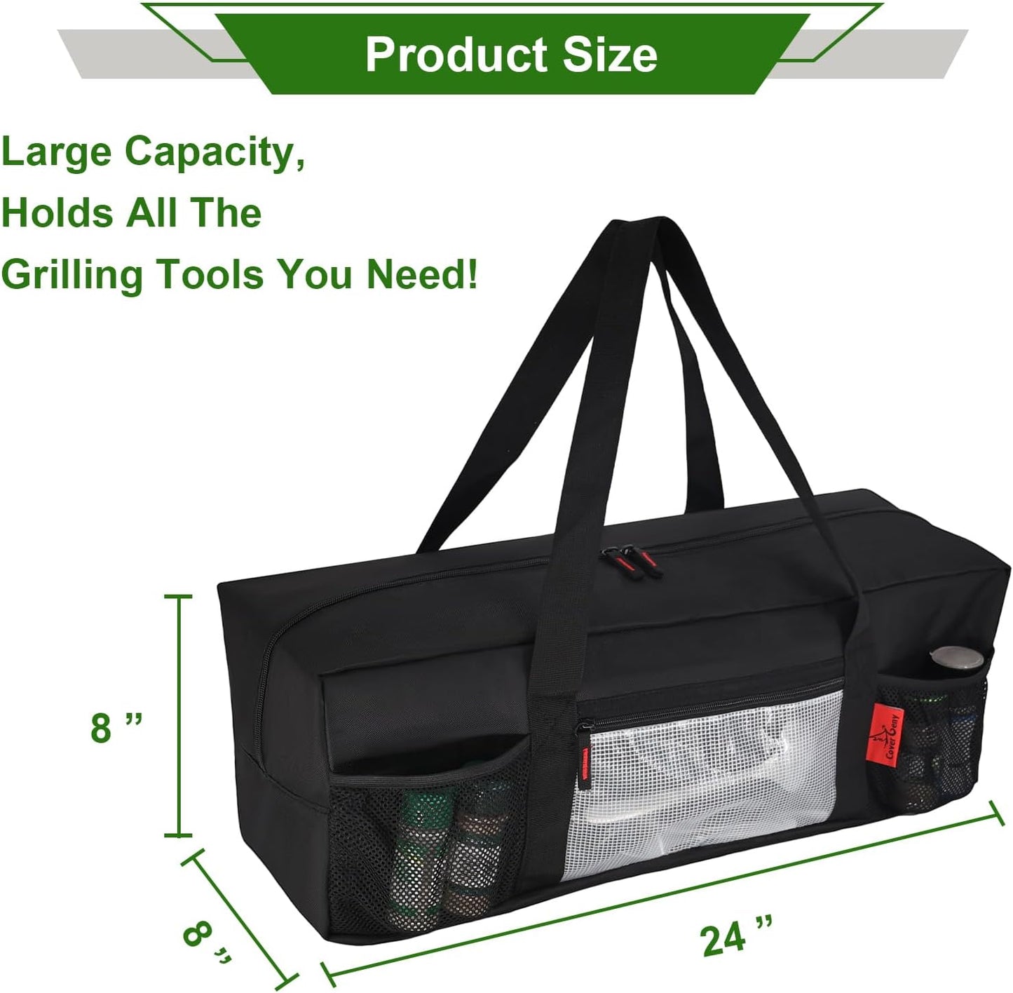 Extra Thick 24" Storage Bag Grill Tool Organizer Pro, BBQ Tool Heavy Duty Storage Bag with Pockets, Double Layer 600D Oxford Cloth Waterproof (2X Thickness), Camping, Tailgating, BBQ Party Gift