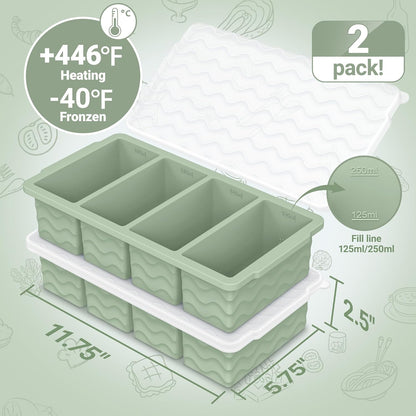 Doasuwish Silicone Freezer Molds for Soup with Lid – 1-Cup Soup Container Style Ice Cube Trays for Freezer, Meal Prep & Food Storage, Freeze 250mL/125mL Portions – 2 Pack