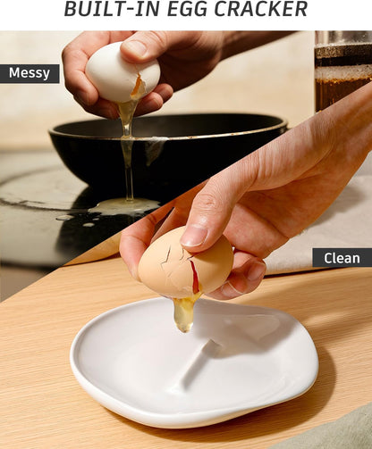 Ceramic Spoon Rest with Egg Cracker, Reactive Glaze Blue