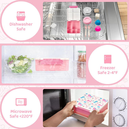 JSLOVE Bento Lunch Box with Leak Proof Thermos Food Jar for Kids, Food Lunch Containers for Boys with 4 Compartments, BPA-Free with Utensils, Food Picks, Sauce Jar & Silicone Lunch Box Dividers