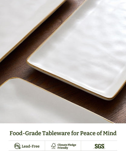 Famiware Serving Platter, Rectangular 15.67/14.1/12.6inch Serving Dishes for Entertaining, Microwave Dishwasher Safe, Stoneware Serving Trays for Party, Turkey, Cheese, Ocean Series, Cappuccino White