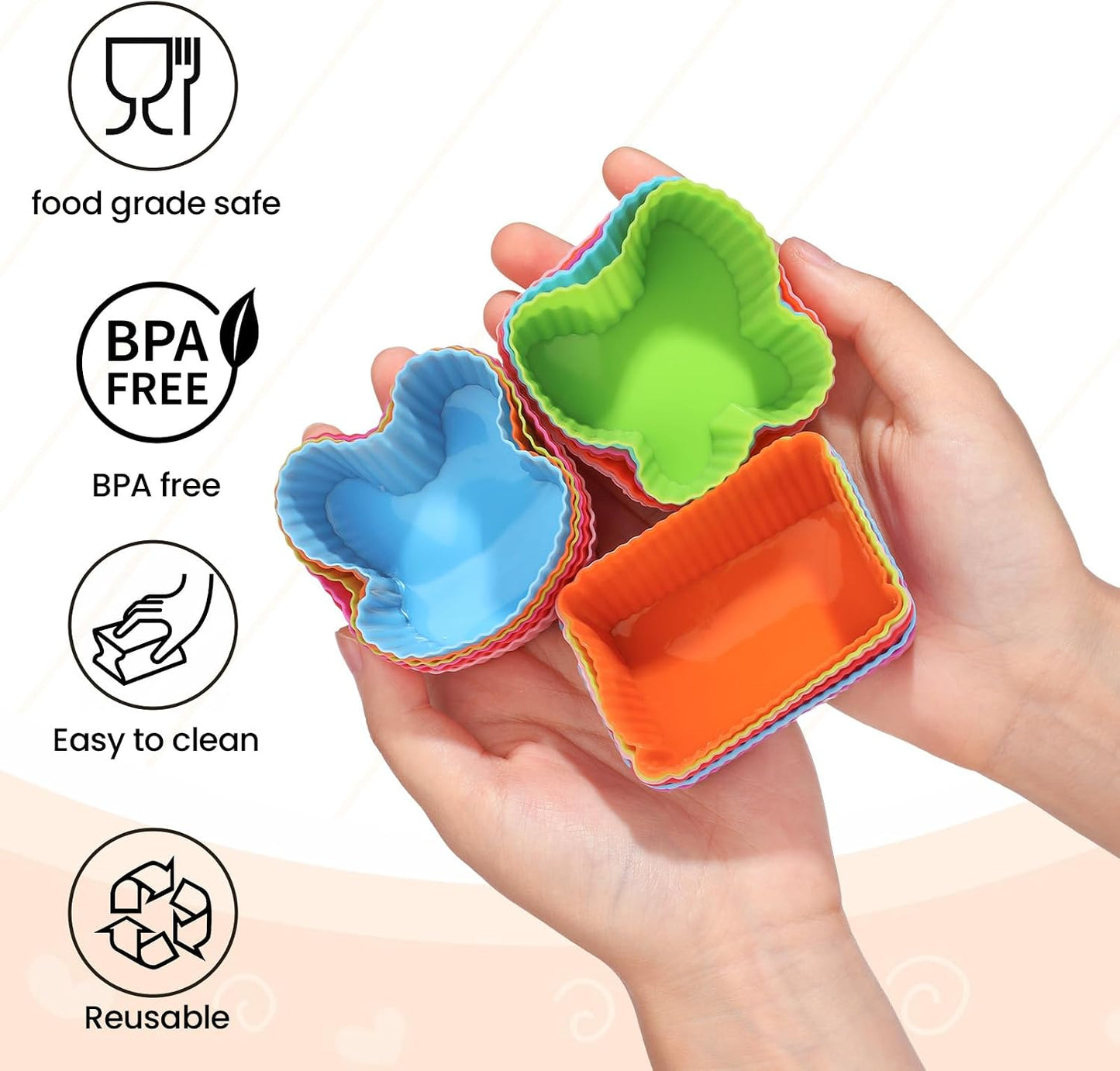 30 Pieces Silicone Cupcake Liners for Lunch Box Accessories, Reusable Lunch Box Dividers, Round Square Rectangular Butterfly Rabbit Shaped bento box inserts, Muffin Cups Baking Molds