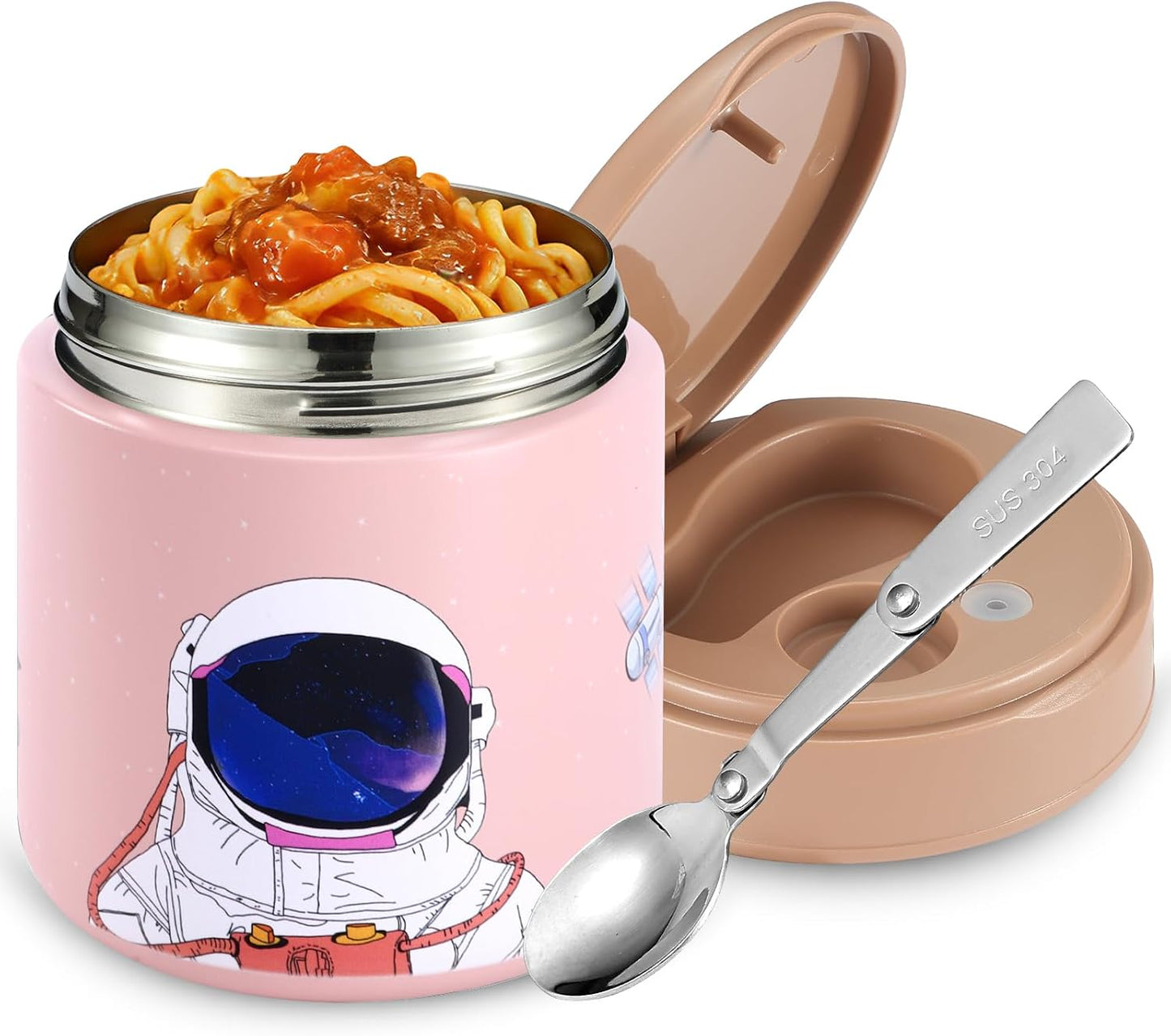 Thermo for Hot Food Kids - 15.2oz, Leak Proof Insulated Food Jar, Soup Thermo, Insulated Lunch Containers, Termos Para Comida Caliente, Wide Mouth Lunch Box with Folding Spoon and Handle