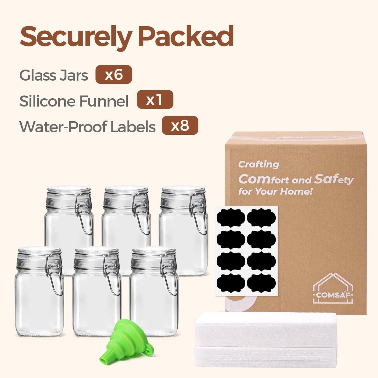 ComSaf Set of 3 Square Glass Jars with Airtight Lids (51 Oz) — Wire Clamp Canisters for Small-Batch Pickling, Kimchi, Bulk Dry Food, Wide Mouth Space Saving Kitchen Pantry Organization Jars