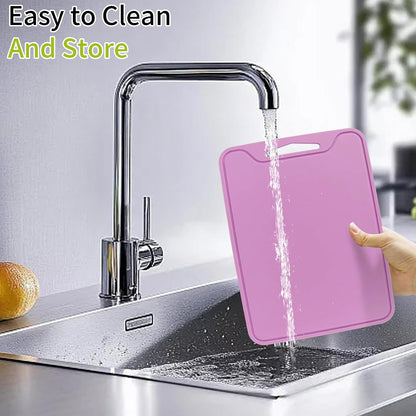 Silicone Cutting Board for Kitchen, 11.8''x 8.6'' Flexible Cutting Boards, BPA Free Non Slip Cutting Mat for Meat, Vegetables and Fruit with Easy Grip Handle, Dishwasher Safe (Deep purple)